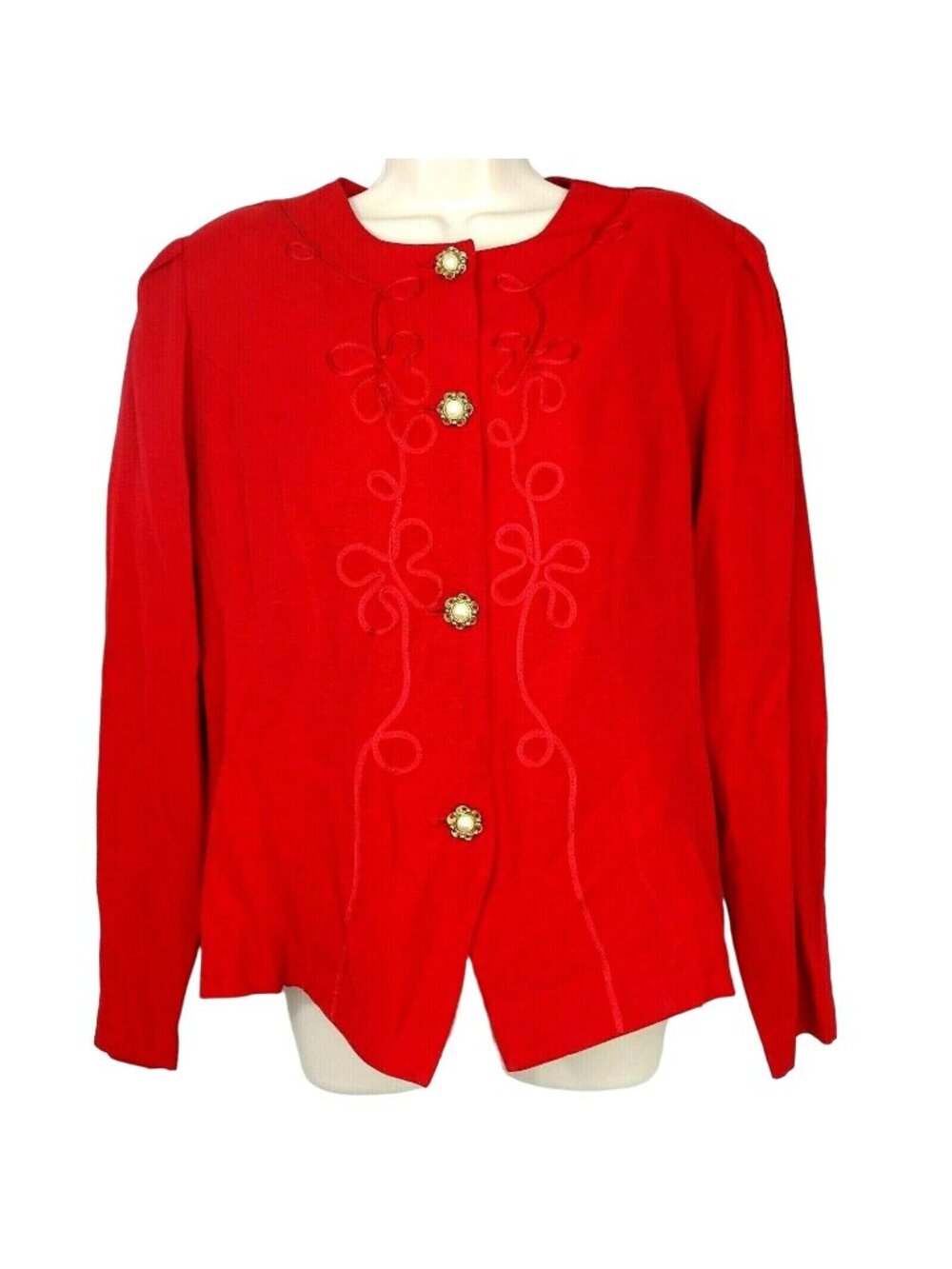 Vintage 80s Reina Top Shirt Blouse Women Juniors Size 13 14 Red Long Sleeve